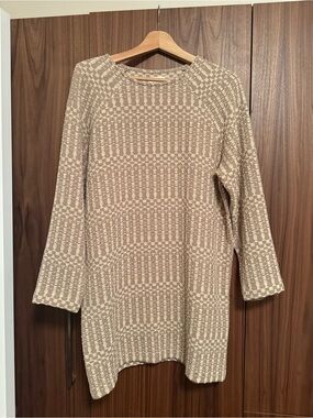 Billy Reid Beige & Cream Patterned Long Sleeve Dress